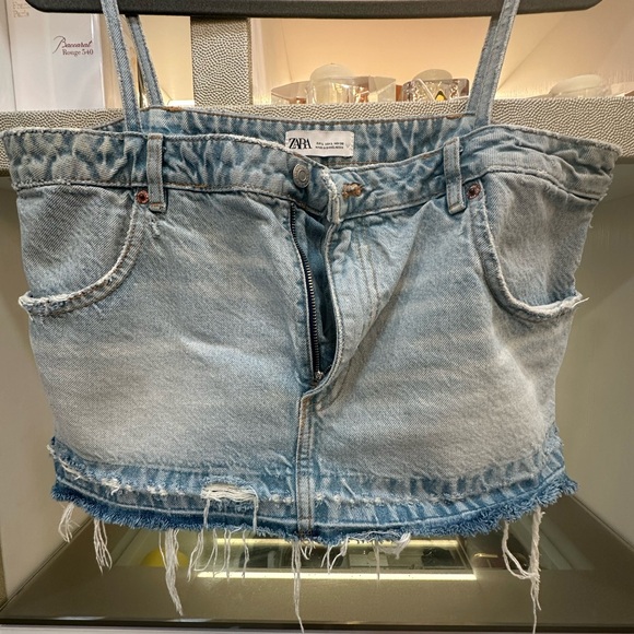 Zara Denim Blue Bustier Top Size Large - Picture 2 of 5